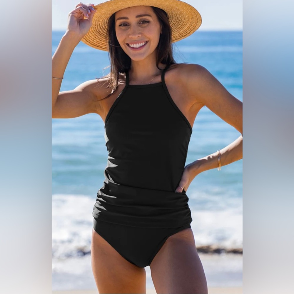 🆕 NWT Beachsissi Black and Tummy Control Cute Tankini Set